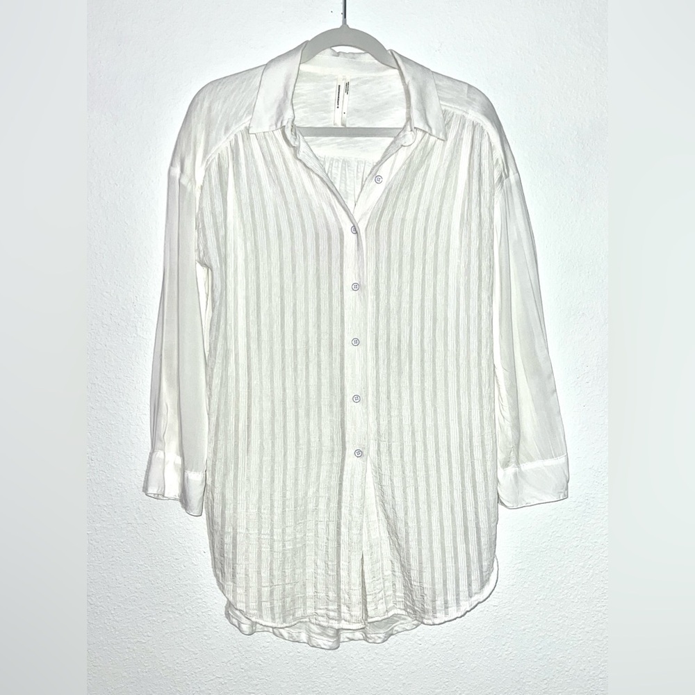 By Anthropologie white striped button down shirt S